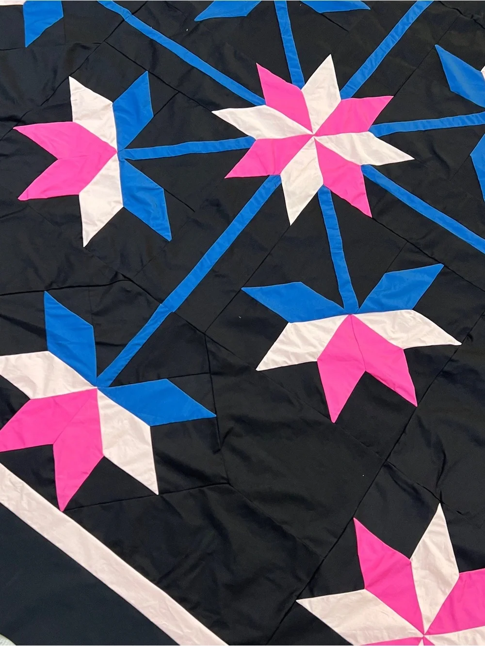 Handmade Midnight Lotus Cotton Queen size Patchwork Quilt Top/Topper